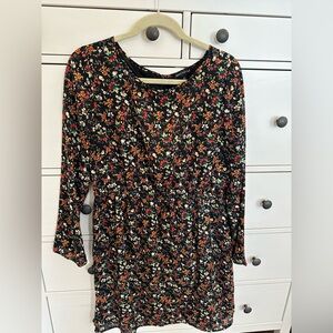 J Crew Factory Long Sleeved Floral Dress. Black with Flowers. Size 12.